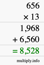 How to calculate 656 times 13 using long multiplication How to calculate 656 times 13 using long multiplication