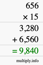 How to calculate 656 times 15 using long multiplication How to calculate 656 times 15 using long multiplication