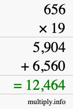 How to calculate 656 times 19 using long multiplication
