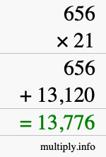 How to calculate 656 times 21 using long multiplication How to calculate 656 times 21 using long multiplication