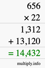 How to calculate 656 times 22 using long multiplication How to calculate 656 times 22 using long multiplication