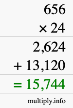 How to calculate 656 times 24 using long multiplication How to calculate 656 times 24 using long multiplication