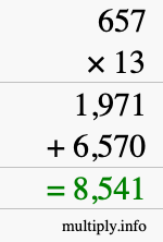 How to calculate 657 times 13 using long multiplication How to calculate 657 times 13 using long multiplication