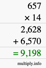How to calculate 657 times 14 using long multiplication How to calculate 657 times 14 using long multiplication