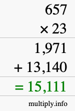 How to calculate 657 times 23 using long multiplication How to calculate 657 times 23 using long multiplication