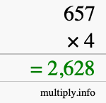 How to calculate 657 times 4 using long multiplication How to calculate 657 times 4 using long multiplication