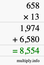 How to calculate 658 times 13 using long multiplication