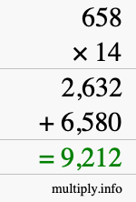 How to calculate 658 times 14 using long multiplication How to calculate 658 times 14 using long multiplication