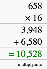 How to calculate 658 times 16 using long multiplication How to calculate 658 times 16 using long multiplication