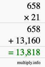 How to calculate 658 times 21 using long multiplication How to calculate 658 times 21 using long multiplication