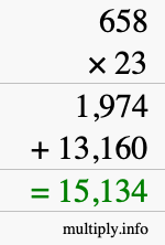 How to calculate 658 times 23 using long multiplication