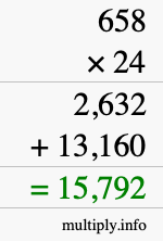 How to calculate 658 times 24 using long multiplication How to calculate 658 times 24 using long multiplication