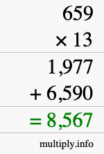 How to calculate 659 times 13 using long multiplication How to calculate 659 times 13 using long multiplication