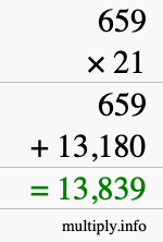 How to calculate 659 times 21 using long multiplication