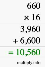 How to calculate 660 times 16 using long multiplication How to calculate 660 times 16 using long multiplication