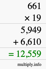 How to calculate 661 times 19 using long multiplication