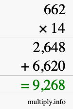 How to calculate 662 times 14 using long multiplication How to calculate 662 times 14 using long multiplication