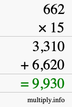 How to calculate 662 times 15 using long multiplication
