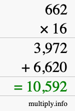 How to calculate 662 times 16 using long multiplication