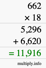 How to calculate 662 times 18 using long multiplication
