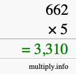 How to calculate 662 times 5 using long multiplication How to calculate 662 times 5 using long multiplication