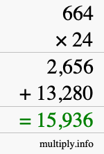 How to calculate 664 times 24 using long multiplication