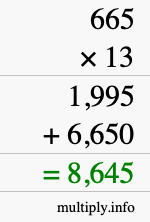 How to calculate 665 times 13 using long multiplication How to calculate 665 times 13 using long multiplication