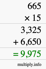 How to calculate 665 times 15 using long multiplication