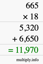 How to calculate 665 times 18 using long multiplication