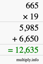 How to calculate 665 times 19 using long multiplication