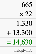 How to calculate 665 times 22 using long multiplication How to calculate 665 times 22 using long multiplication