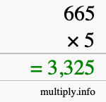 How to calculate 665 times 5 using long multiplication How to calculate 665 times 5 using long multiplication