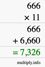How to calculate 666 times 11 using long multiplication