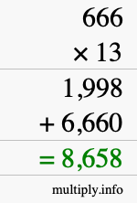 How to calculate 666 times 13 using long multiplication How to calculate 666 times 13 using long multiplication