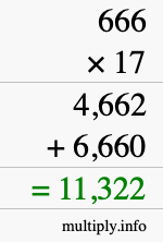 How to calculate 666 times 17 using long multiplication