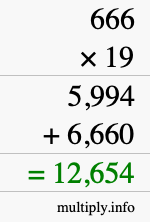 How to calculate 666 times 19 using long multiplication
