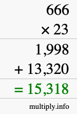 How to calculate 666 times 23 using long multiplication
