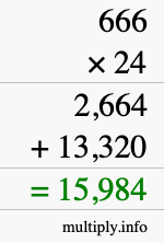 How to calculate 666 times 24 using long multiplication
