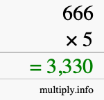 How to calculate 666 times 5 using long multiplication How to calculate 666 times 5 using long multiplication