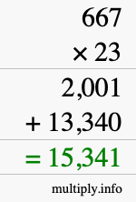 How to calculate 667 times 23 using long multiplication How to calculate 667 times 23 using long multiplication