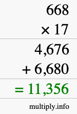 How to calculate 668 times 17 using long multiplication How to calculate 668 times 17 using long multiplication