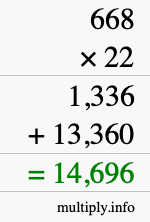 How to calculate 668 times 22 using long multiplication How to calculate 668 times 22 using long multiplication