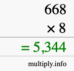 How to calculate 668 times 8 using long multiplication