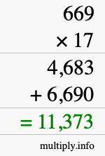 How to calculate 669 times 17 using long multiplication