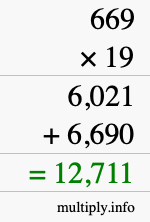 How to calculate 669 times 19 using long multiplication