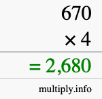 How to calculate 670 times 4 using long multiplication How to calculate 670 times 4 using long multiplication
