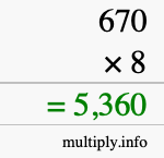 How to calculate 670 times 8 using long multiplication