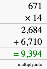 How to calculate 671 times 14 using long multiplication How to calculate 671 times 14 using long multiplication