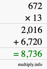 How to calculate 672 times 13 using long multiplication How to calculate 672 times 13 using long multiplication