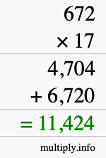 How to calculate 672 times 17 using long multiplication
